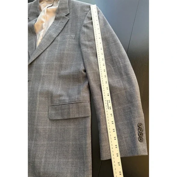 Jos. A. Bank Silk Wool Sport Coat Men 42L Blue Windowpane 2-Button Blazer Jacket